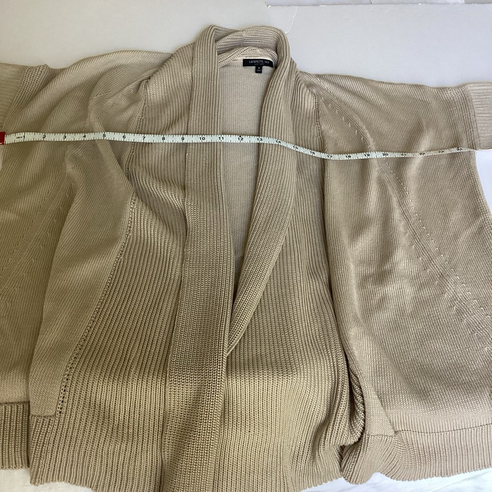 Lafayette 148 Cardigan Sweater Womens Small Tan Open Front Knit Chunky Classic - Picture 12 of 14